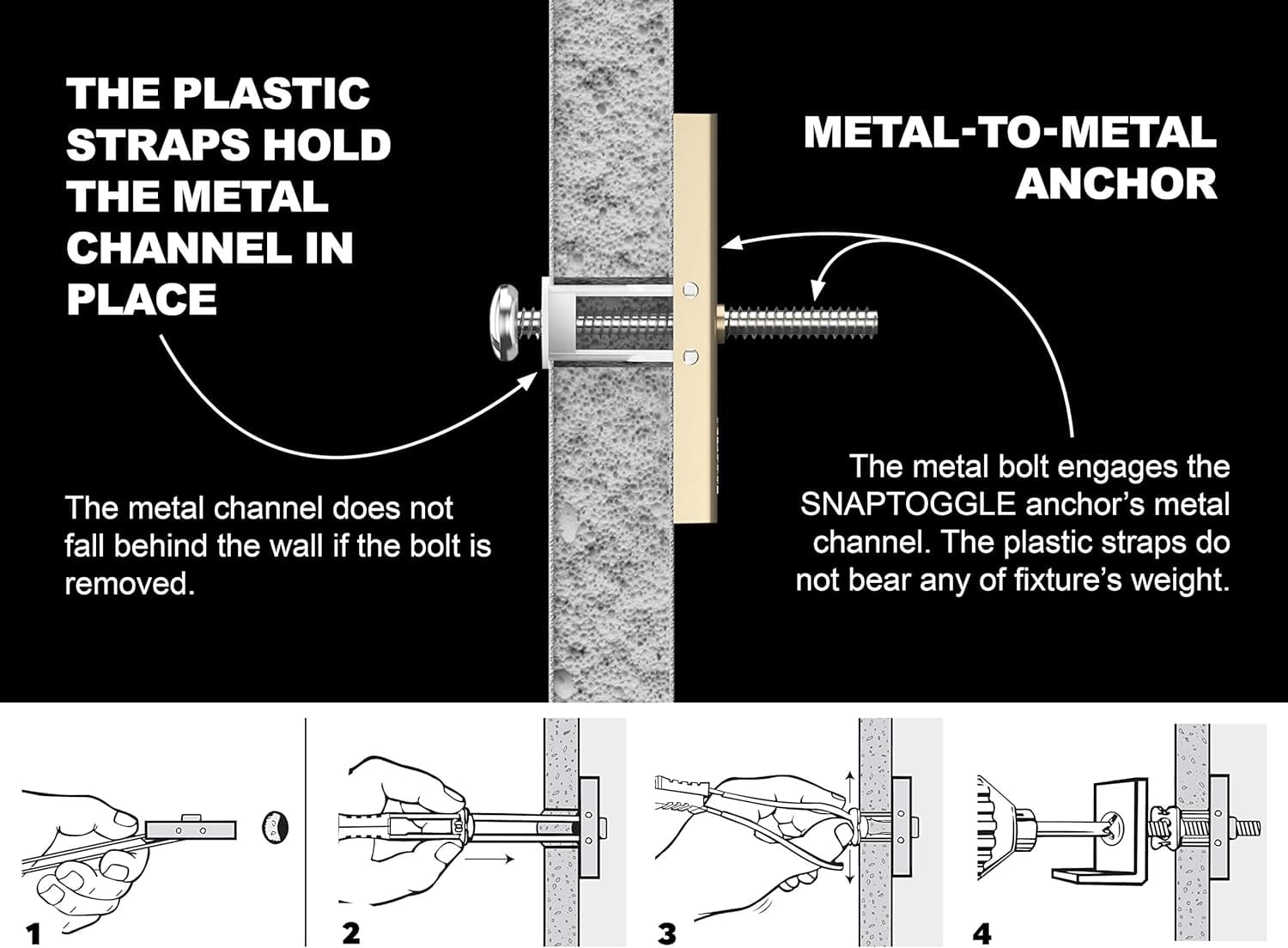 An illustration showcasing how toggle bolt anchors work for bathroom grab bars.